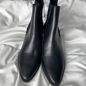Black Faux Leather Chelsea Boots